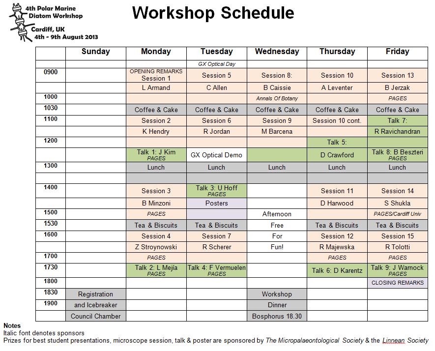 2013 Cardiff schedule